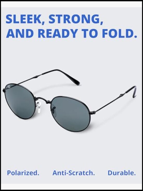 Round Folding Sunglasses Polarized UV400 with Leather Case main image 6
